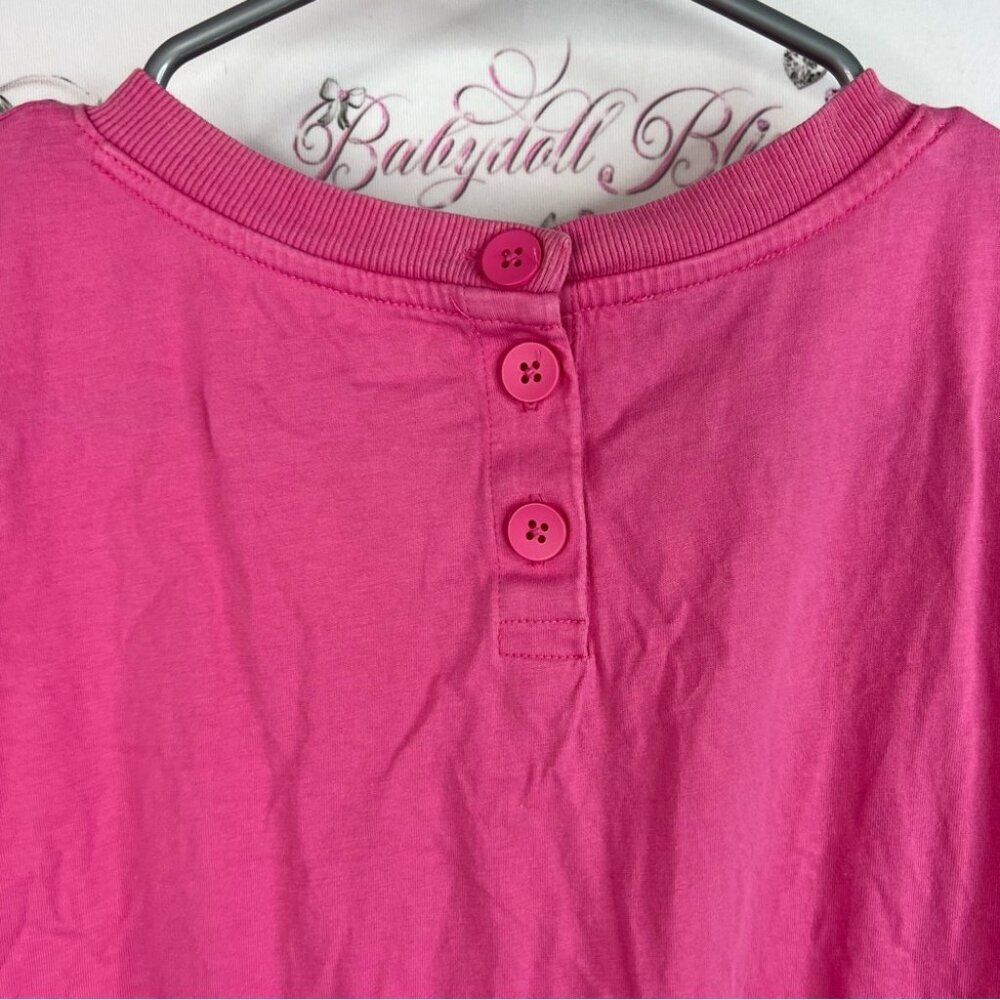 Talbots tee tshirt top bright slits on side Pink button detail Shirt - Picture 5 of 12